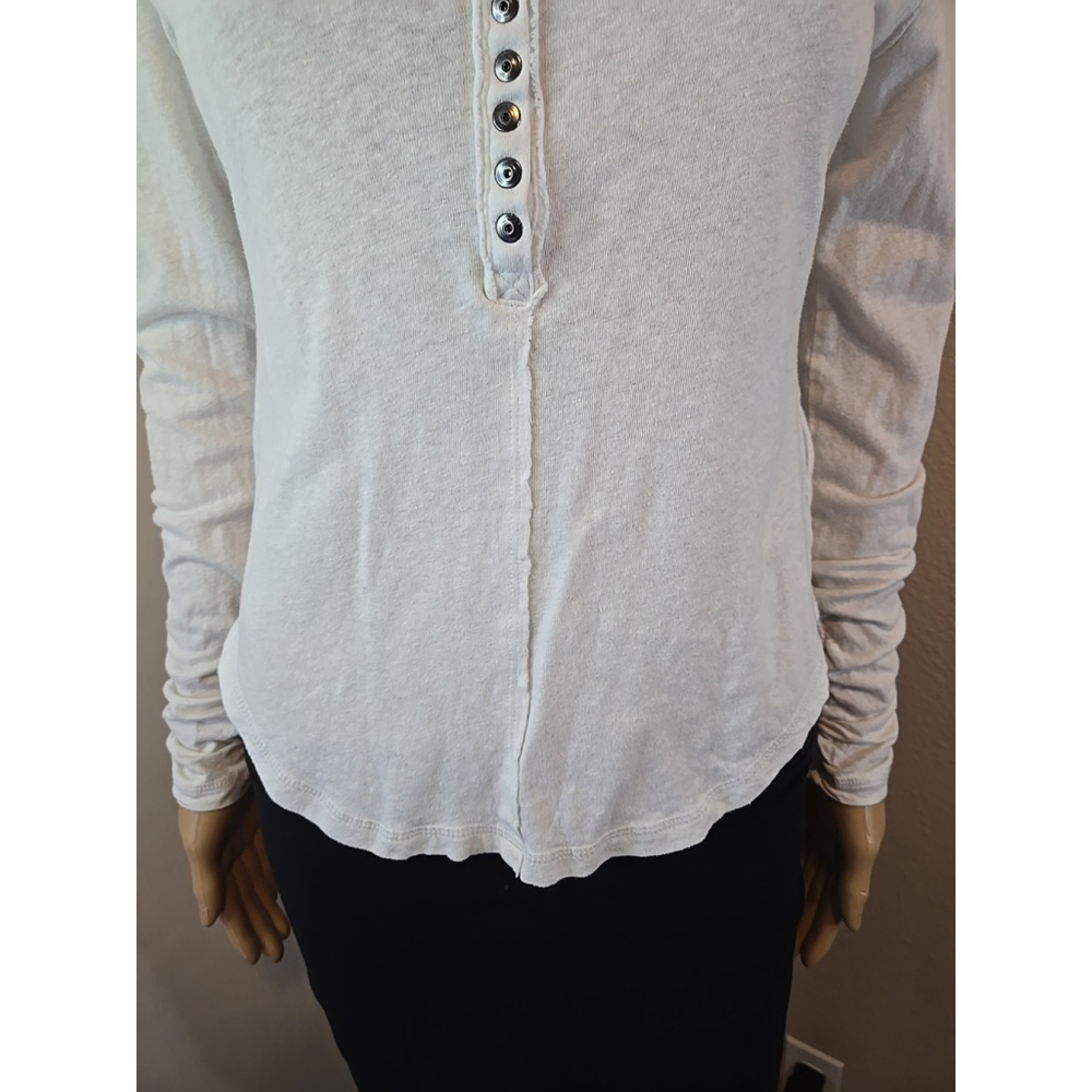 Pilcro Linen Cotton Henley Top White Long Sleeve Anthropologie Women S - Picture 5 of 10